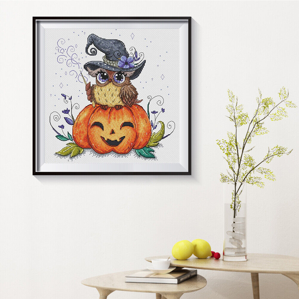 Partial Cross Stitch Halloween Owl Embroidery Cotton Thread DIY Needlework