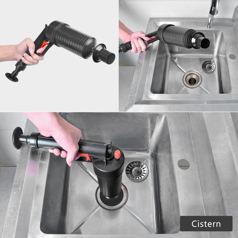 Toilet Dredge Plug Air Power Pump Bathroom Drain Cleaner Plunger (Black)