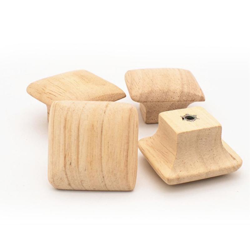 6x Rubber Wood Dresser Knob Cabinet Door Handle Square Wardrobe Pulls Non-toxic