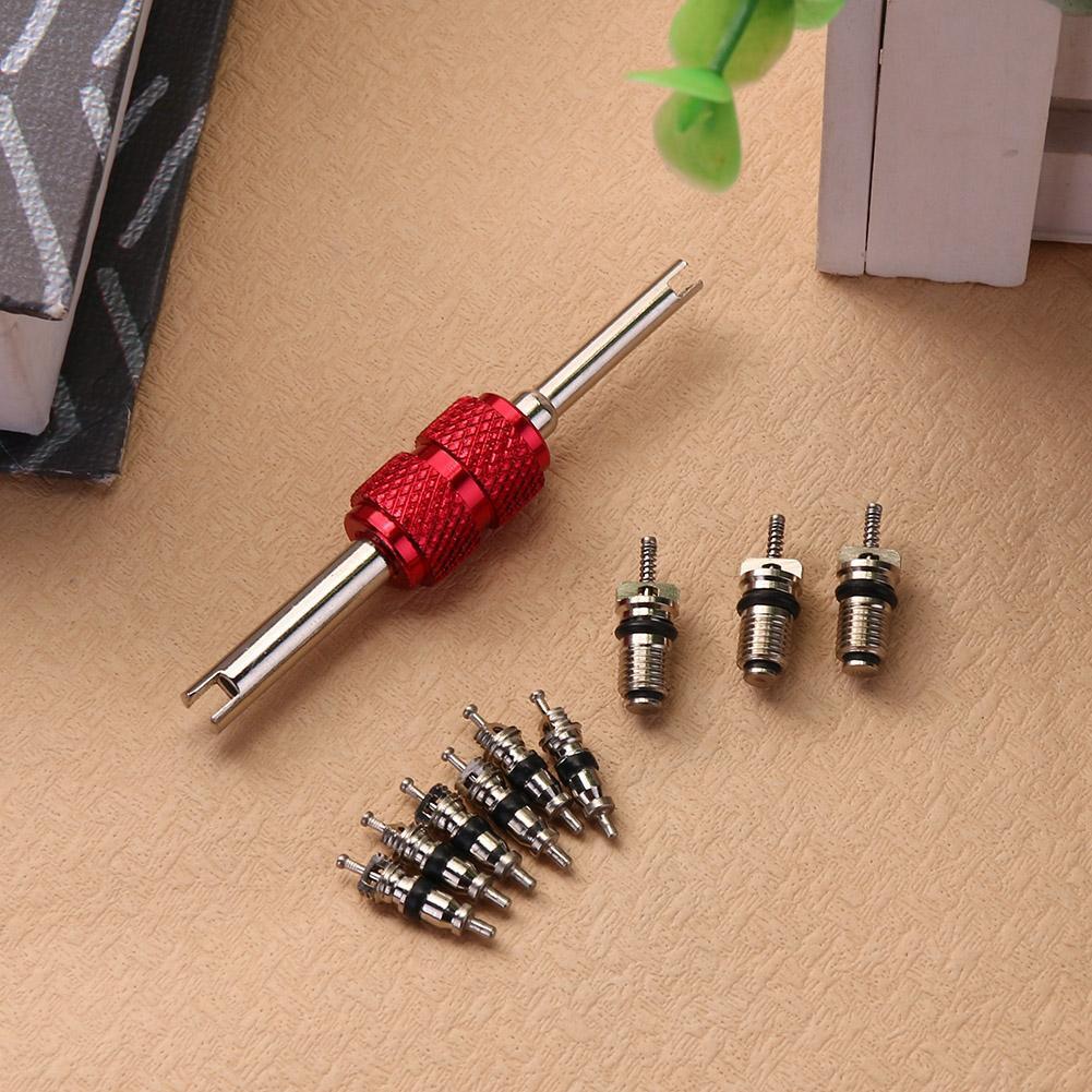 9pcs Air Conditioning Valve Cores+1pc Remover Tool A/C System Repair Kit