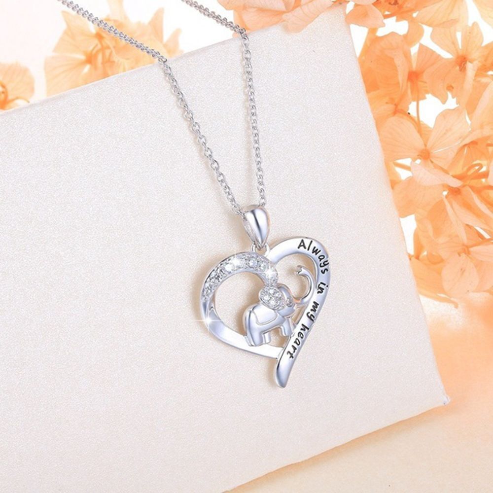 Color Women Girls Animal Pendant "Always In My Heart" Elephant Necklace Zircon