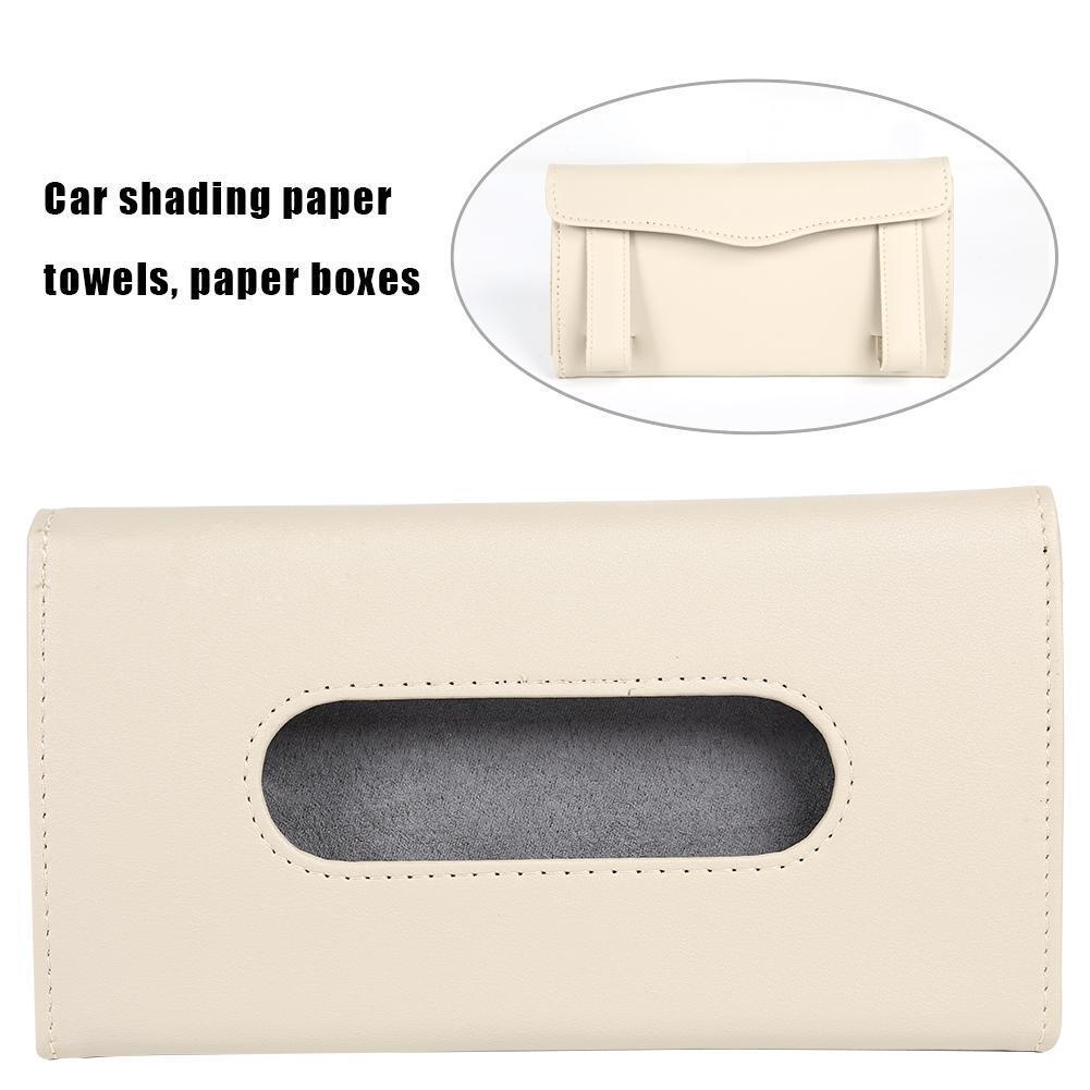 Car Sun Visor Tissue Box PU Leather Paper Napkin Cover Auto Styling (Beige)