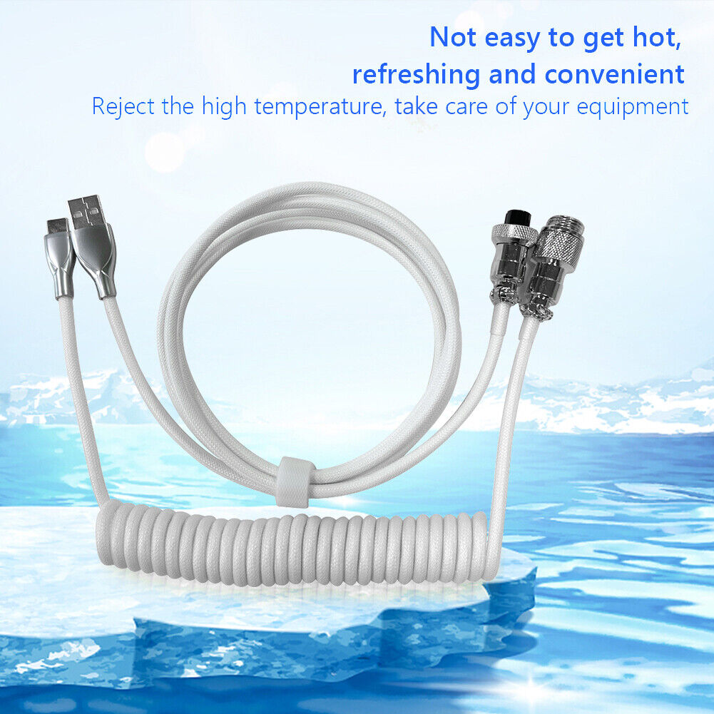 2 in 1 Coiled Mechanical Keyboard Aviator Connctor USB-C Cable (White)
