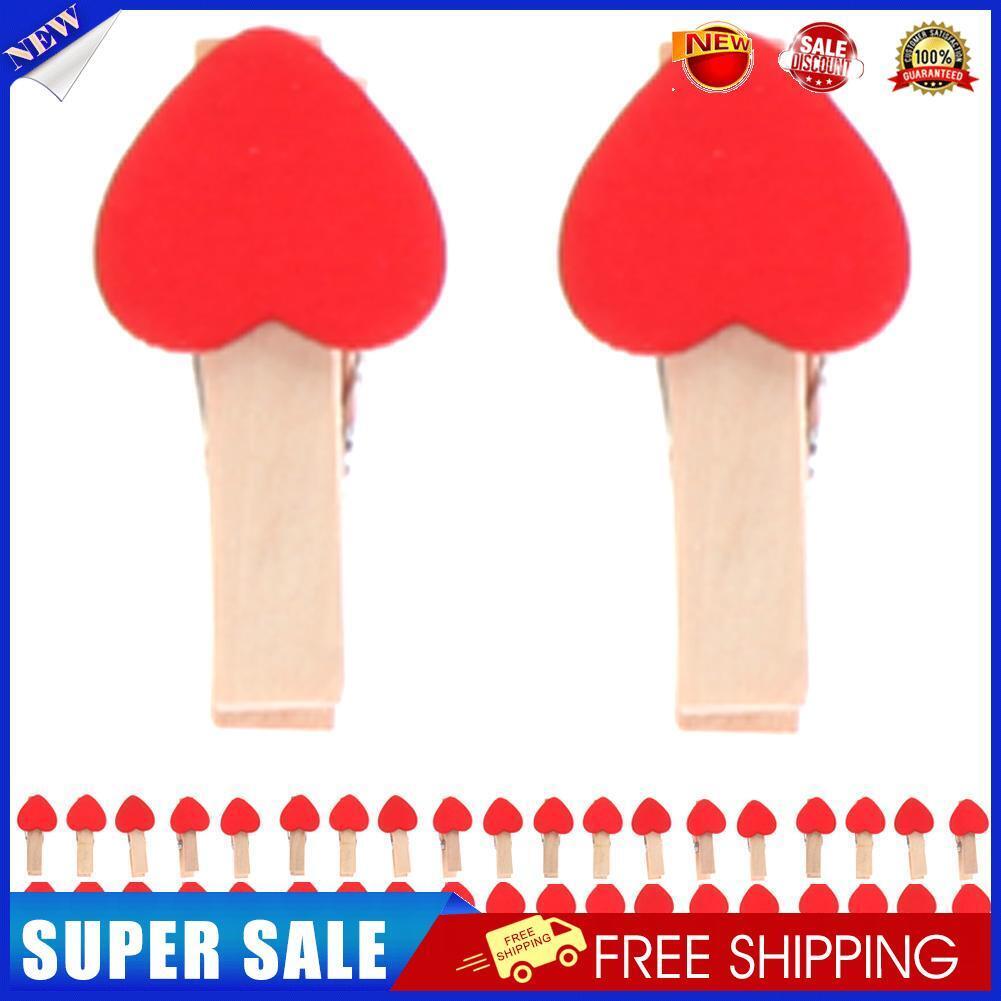 50pcs Mini Red Love Heart Wooden Clip Long Photos Peg Memo Clips Ornaments