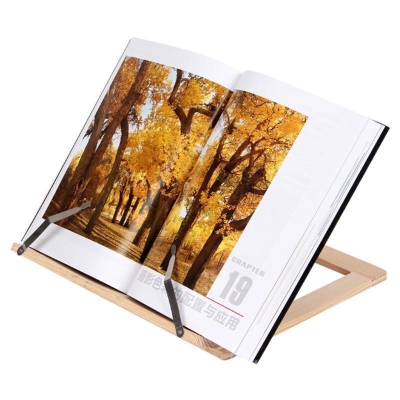 Wood Book Stand Reading Rest Cook Book Recipe Holder with Metal Page Paper Clips