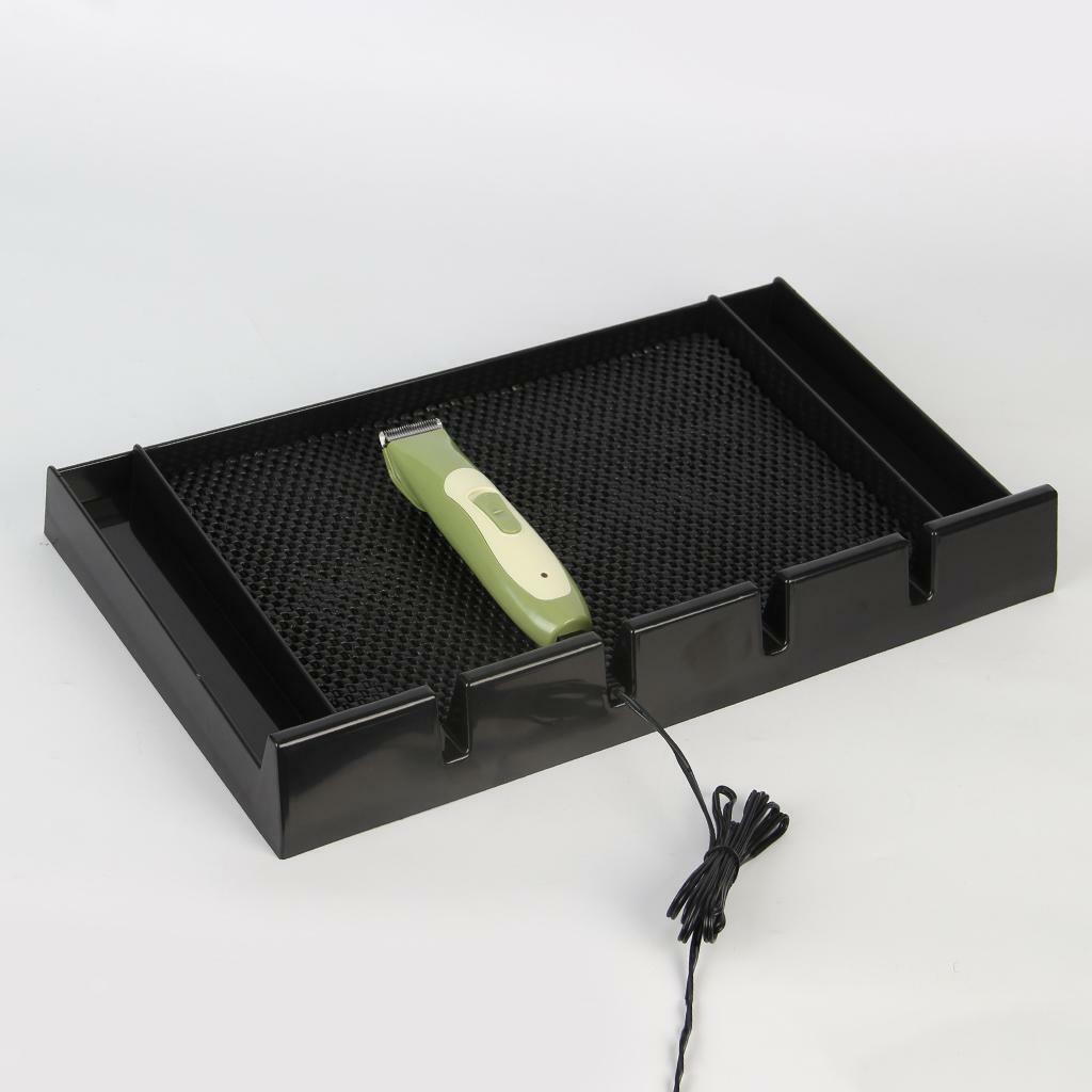 Barber  Clipper Tray w/ Silicone Pad Organizer Stand Rack Black