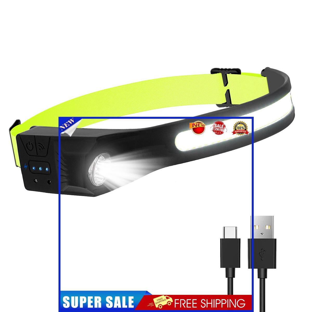 1pcs Wave Sensing COB Headlights Adjustable Headband Night Work Suitable