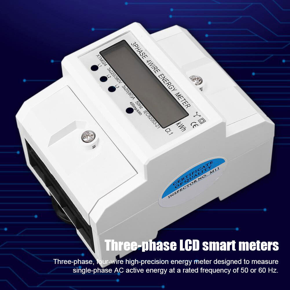 Digital 3 Phase 4 Wire Electric Energy Meter DIN Rail kWh Power Wattmeter