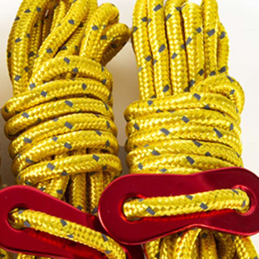 4x 4mm Tent Wind Rope Cord Camping Reflective Lanyard with Buckle (Yellow)