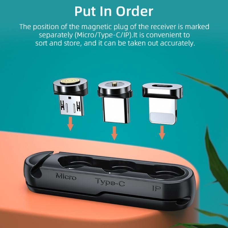Data Cable Organizer Portable Storage Box Magnet Adapter Connector Black