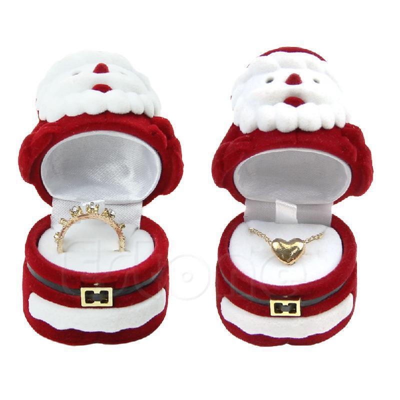 Sweet Santa Claus Ring Earring Ear Stud Storage Case Jewellery Container Box Red