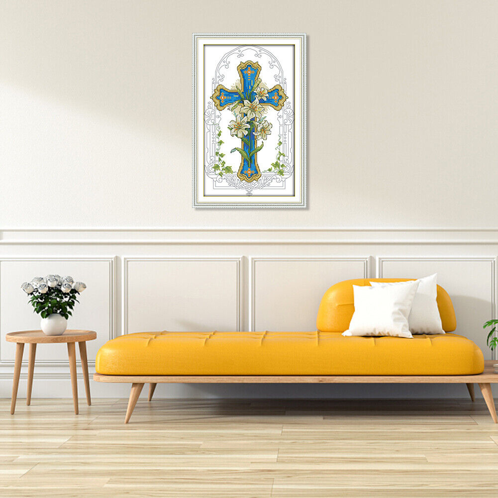 Lily 14CT Stamped Cross Stitch DIY Embroidery Set Canvas Needlework (J372)