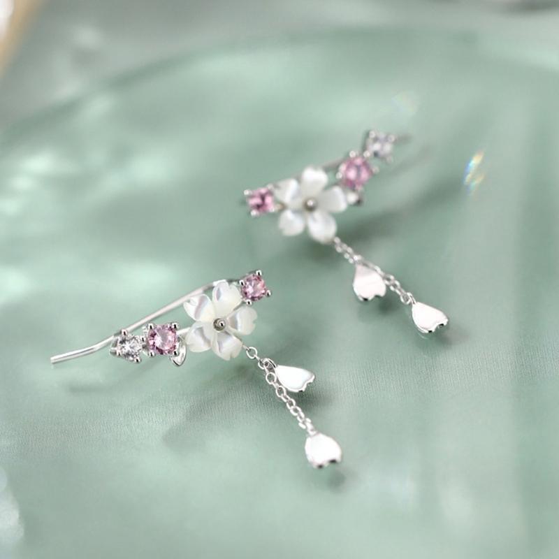 Dainty Flowers Threader Tassel Chain Earrings Jewelry Gifts for Party Xmas Decor