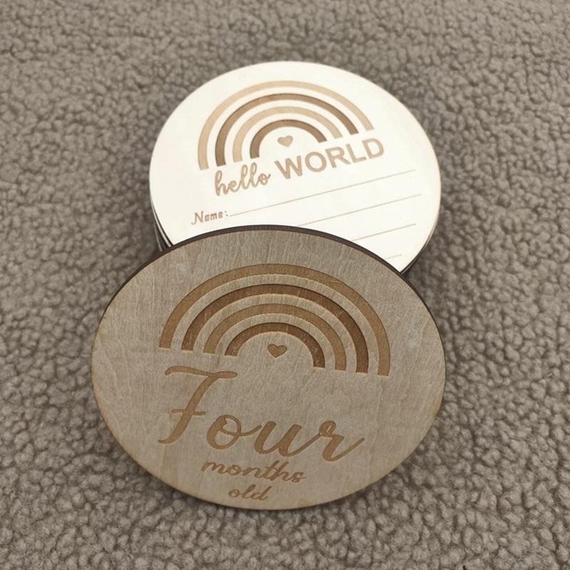 13 Pcs Baby Wooden Cards Newborn Memorial Cards Monthly Recording Birth Cards