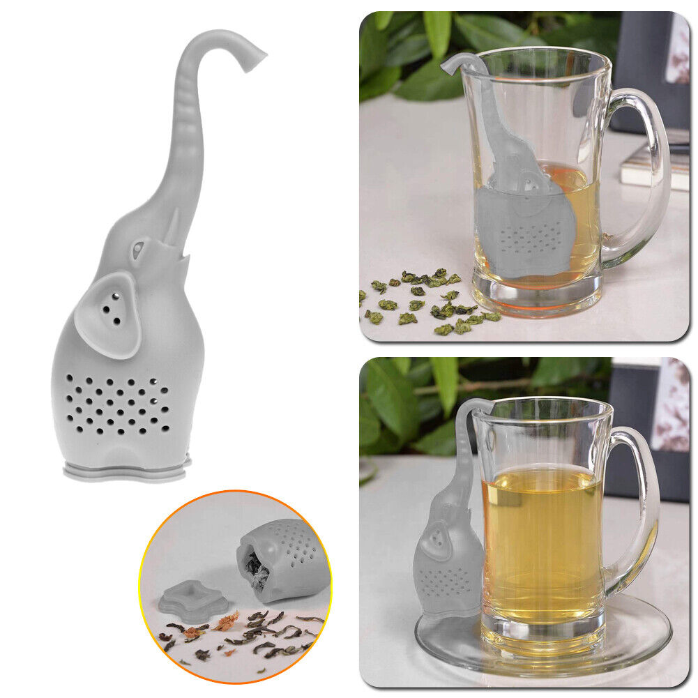 Silicone Elephant Shape Mug Cup Loose Leaf Herb Filter Tea Infuser (Gray)