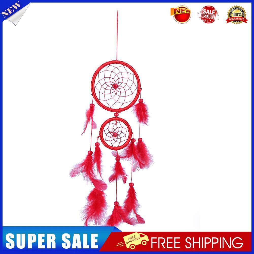 New Double Ring Feather Dream Catcher Wall Hanging Home Car Decor Craft