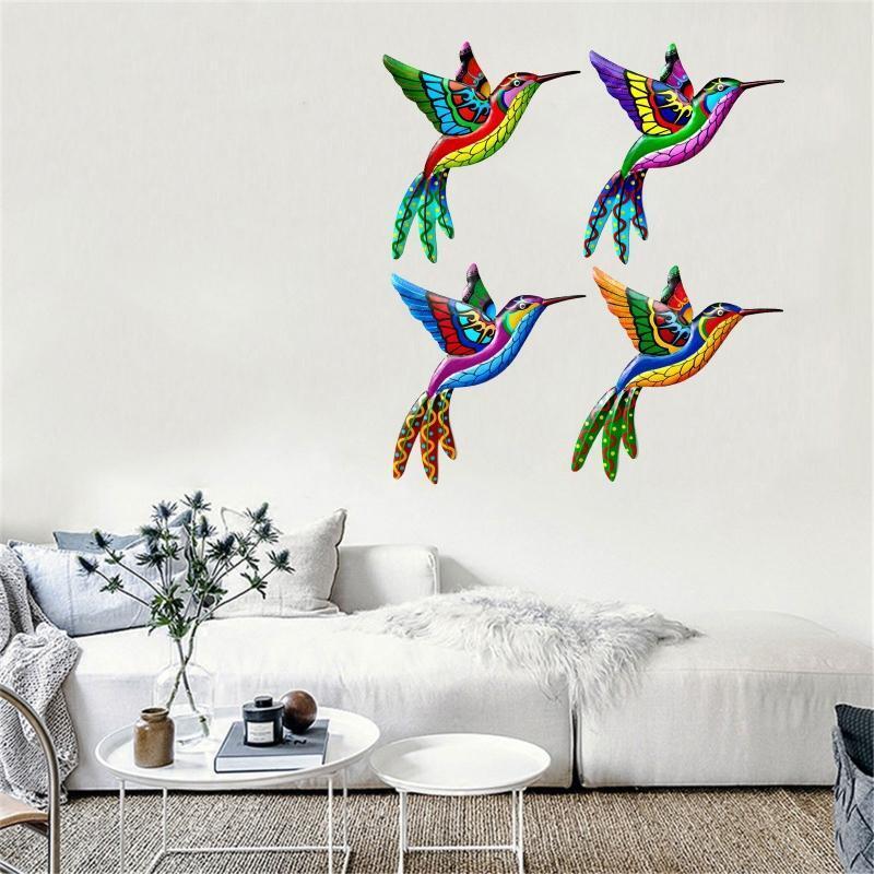 Wrought Iron Hummingbird Ornament 4pcs/set Metal Wall Art Decor Hanging Pendants