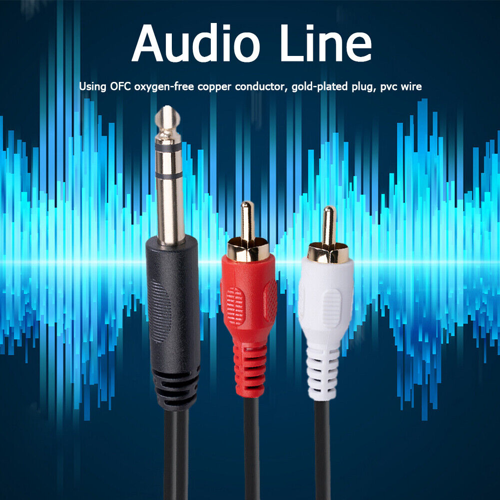 2 RCA to 1/4 inch 6.35mm TRS Stereo Audio Cable Male to Male 1.5m/4.9ft