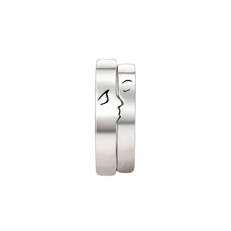2Pcs/set Couples Kiss Promise Rings Adjustable Open Ring Valentines Day Gifts