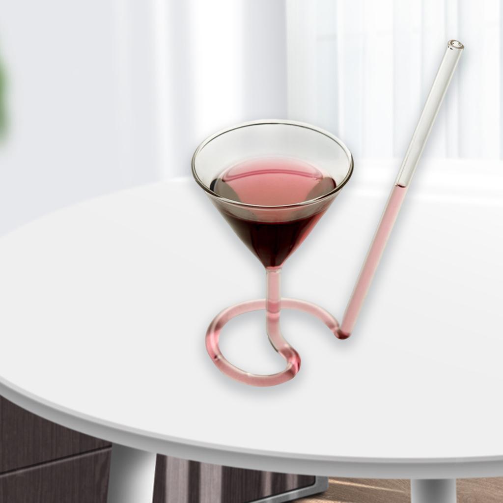 2pcs Creative Cocktail Glass with Long Straw Soft Drink Reusable Rotating Glass