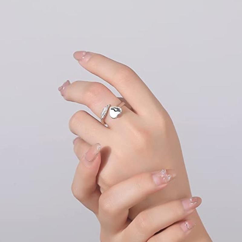 Adjustable Angel Wings Ring Letter Heart-shaped Index Finger Rings Alloy Rings