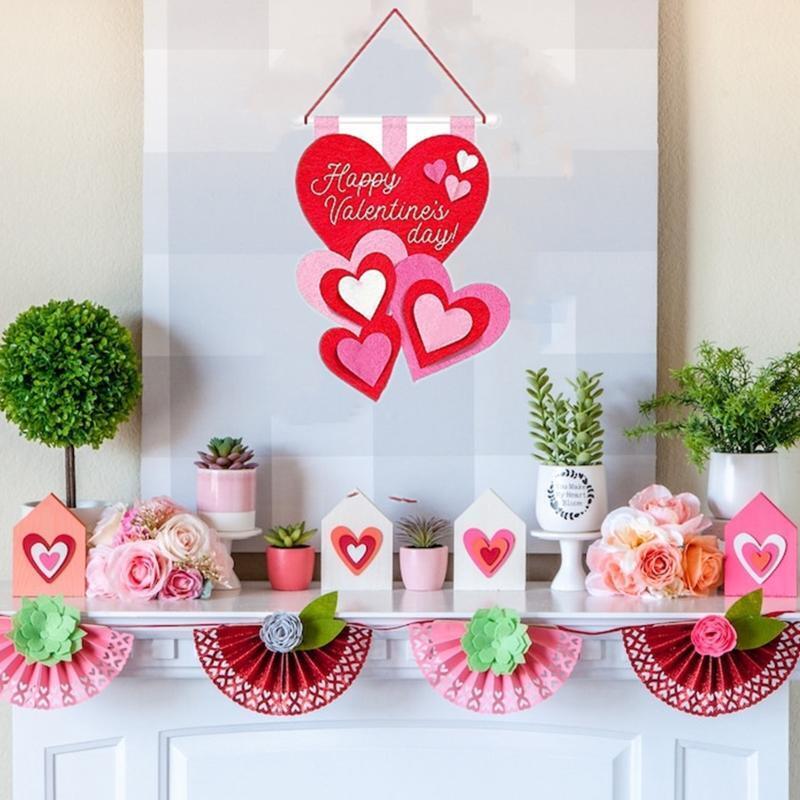 Happy Valentine's Day Door Hanging Sign Love Heart Ornament Home Party Decors