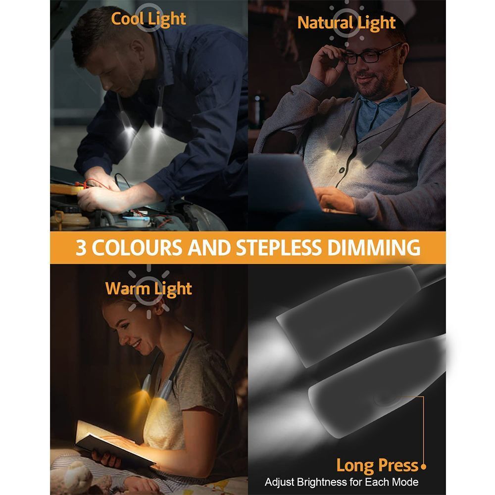 Camping Brightness Adjustable Bendable 3 Colors Lights LED Neck Reading Light