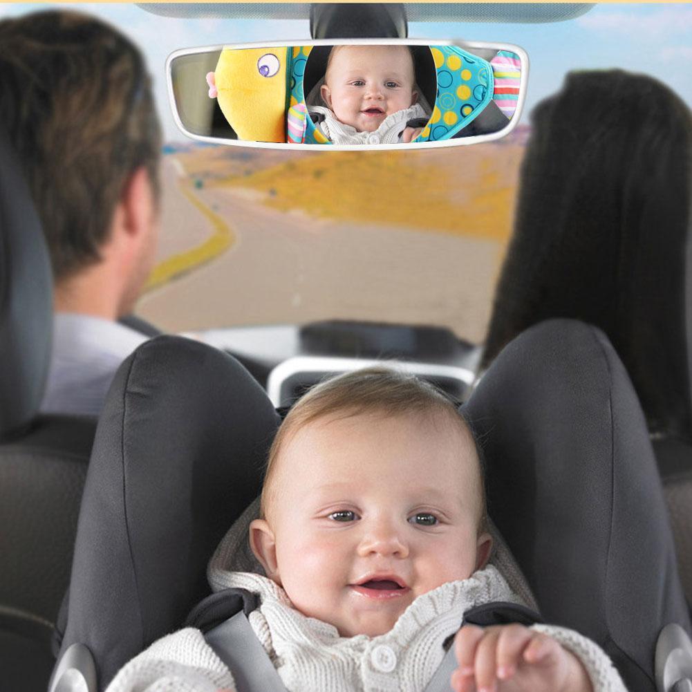 Adjustable Baby Car Back Seat Mirror Kids Fish Plush Safety View Monitor