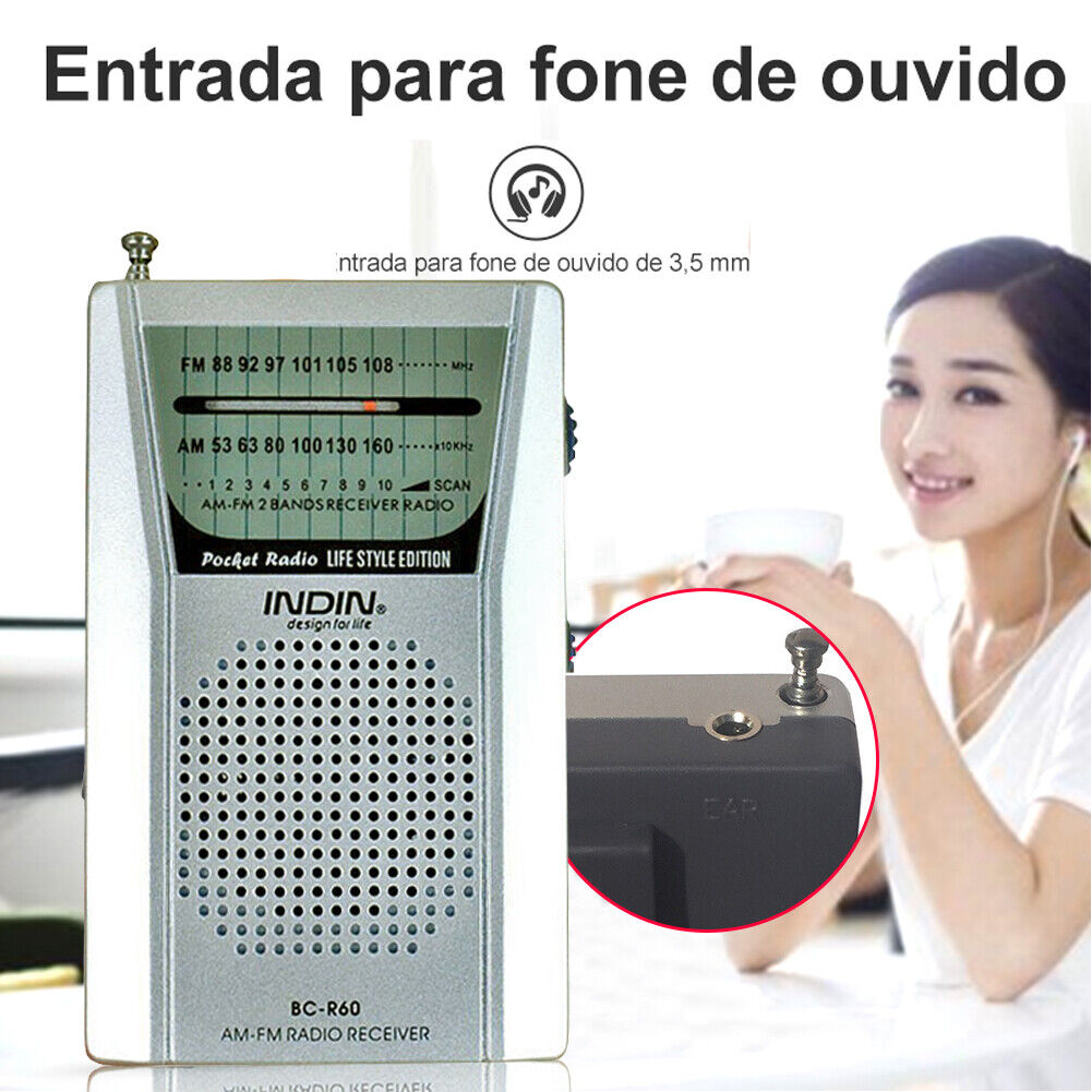 Portable AM FM Radio BC-R60 2AA Battery Operated with Speaker Earphone Jack