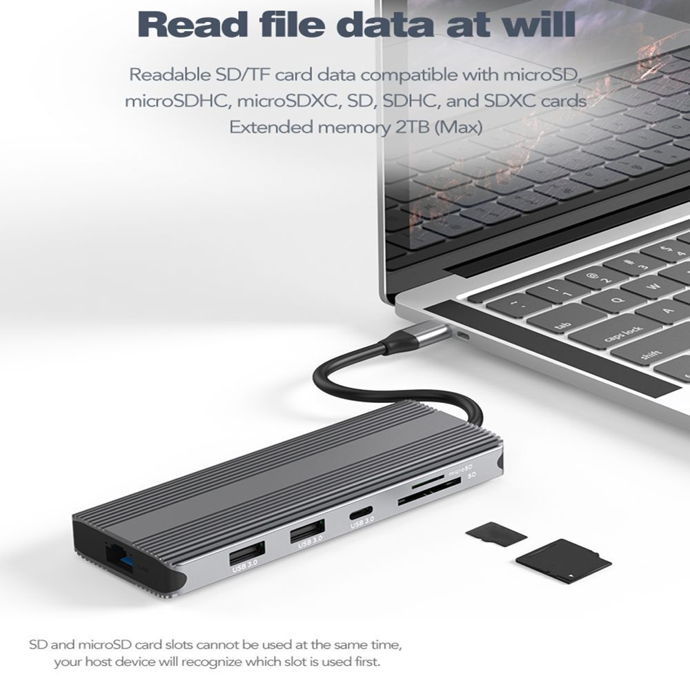 Jack Gigabit Ethernet USB Type-C Hub Docking Station 8K Dual HDMI For Laptop PC