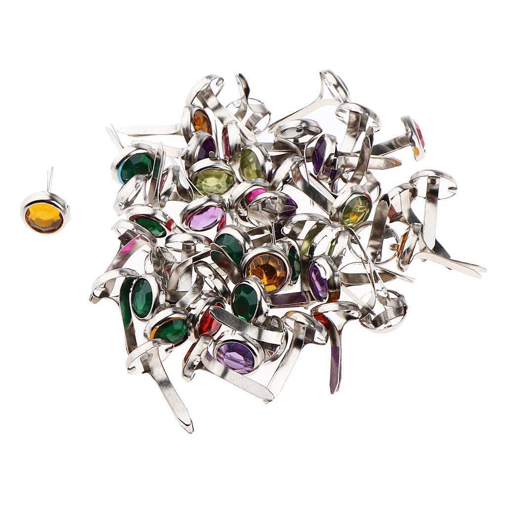 100 Pieces Assorted Color Metal Rhinestone Head Brads Paper Fasteners 7mm