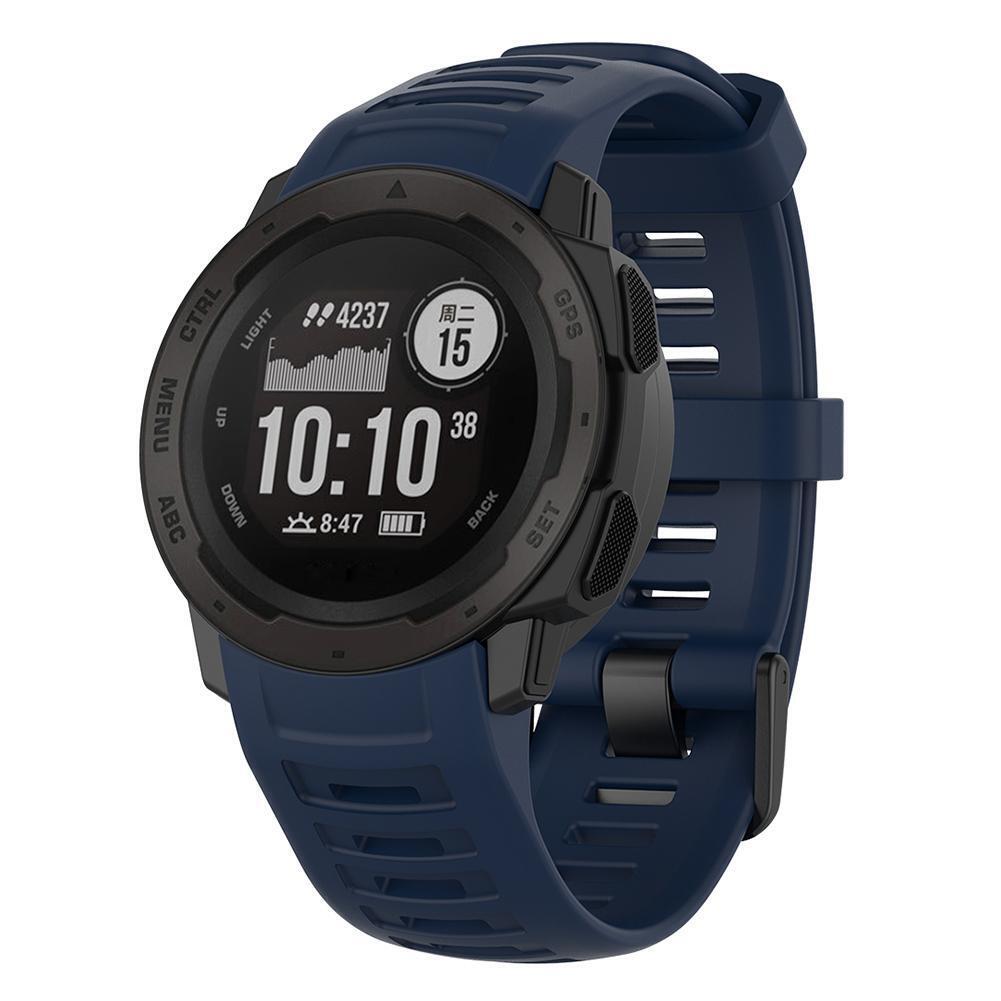 Silicone Watchband Bracelet Strap w/Buckle for Garmin Instinct (Navy Blue)
