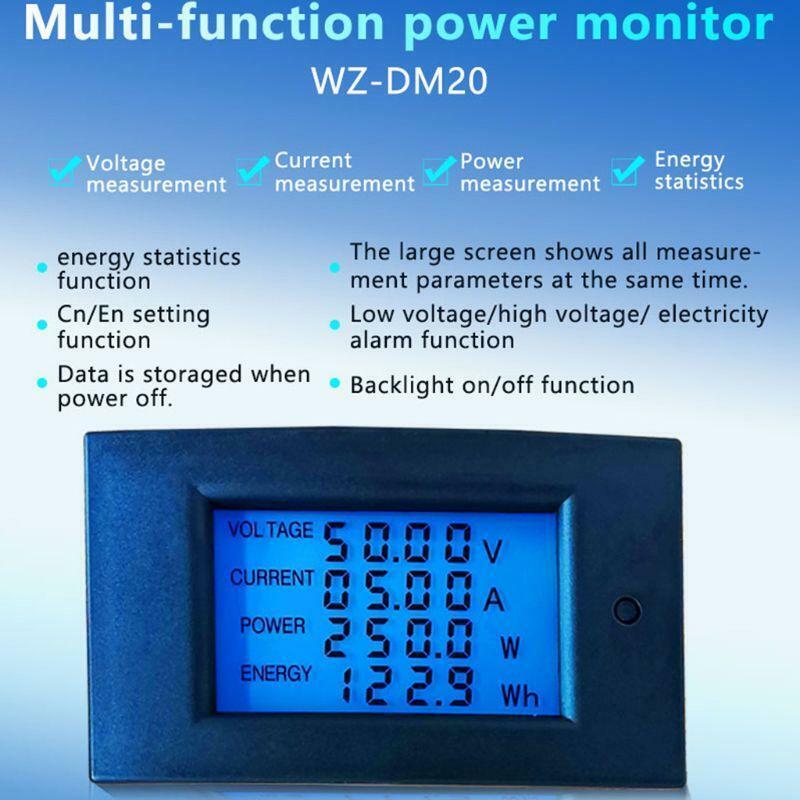 Digital Wattmeter DC 20A 2000W Power Panel Meter Monitor Power Energy Voltmeter