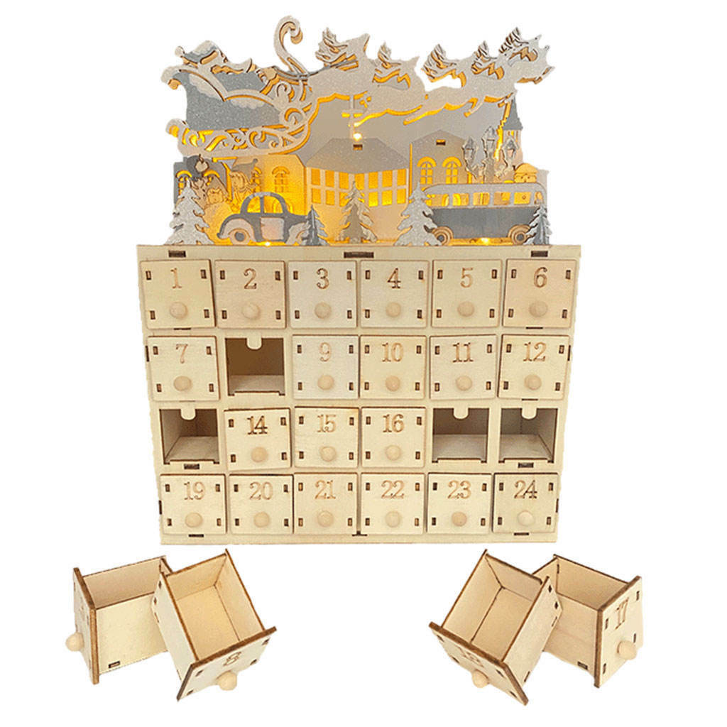 Traditional Christmas Wooden Advent Calendar with  Gifts