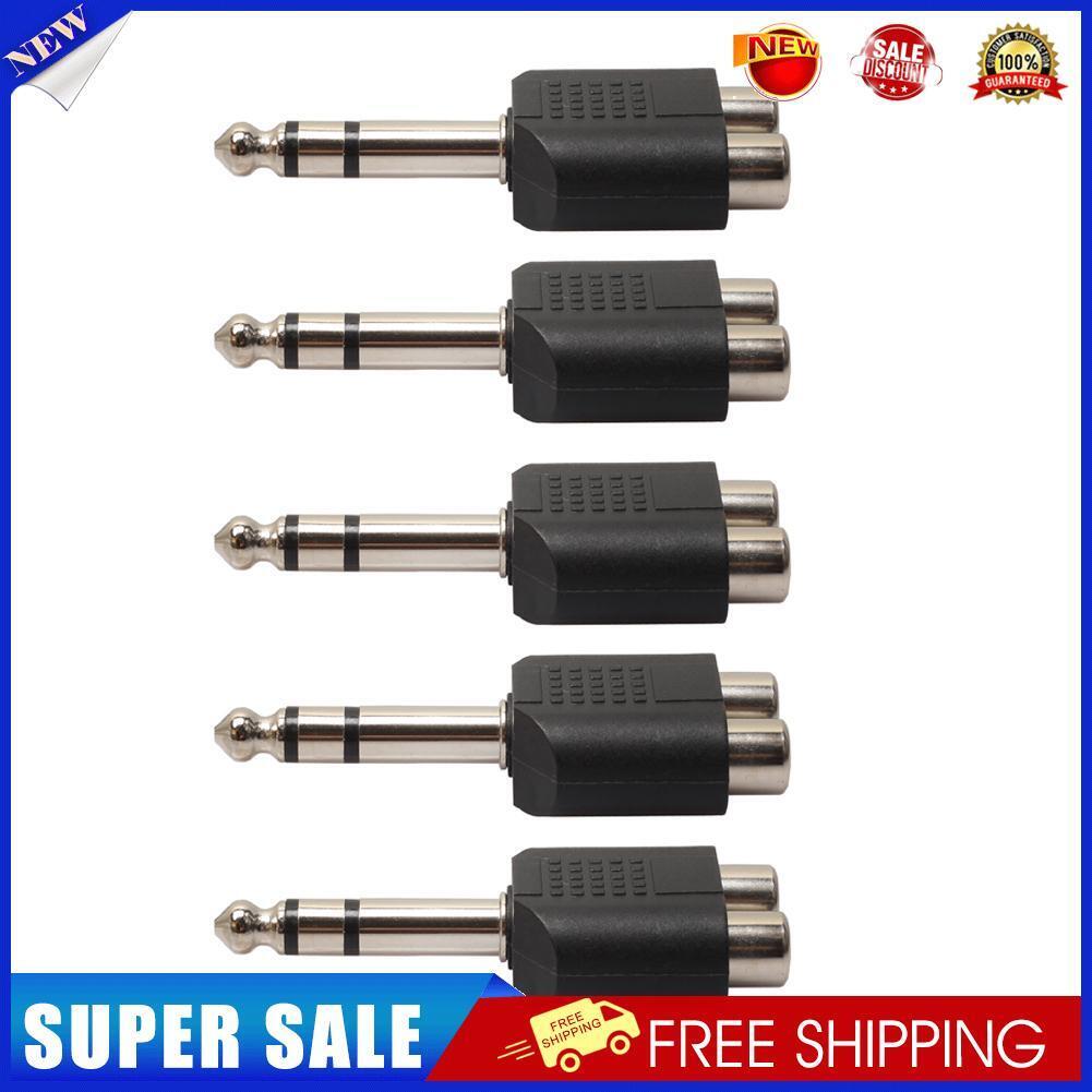 5Pcs 6.35mm 1/4" Stereo Plug to 2 RCA Female Jacks Splitter Audio Converter