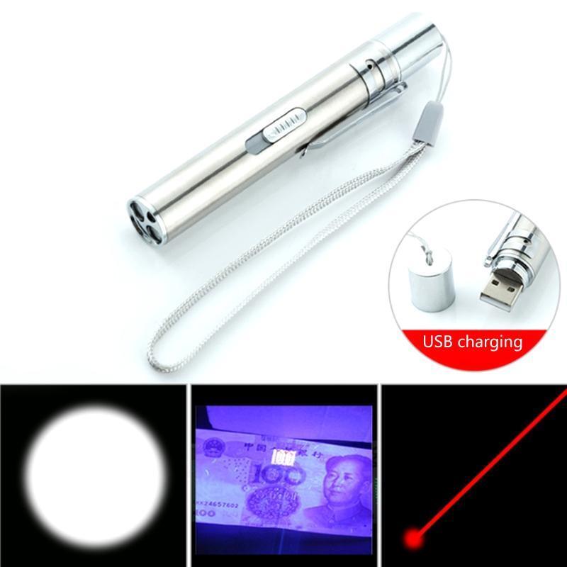 Mini Stainless Steel Torch Lights with USB Charging Port Use for Camping Outdoor