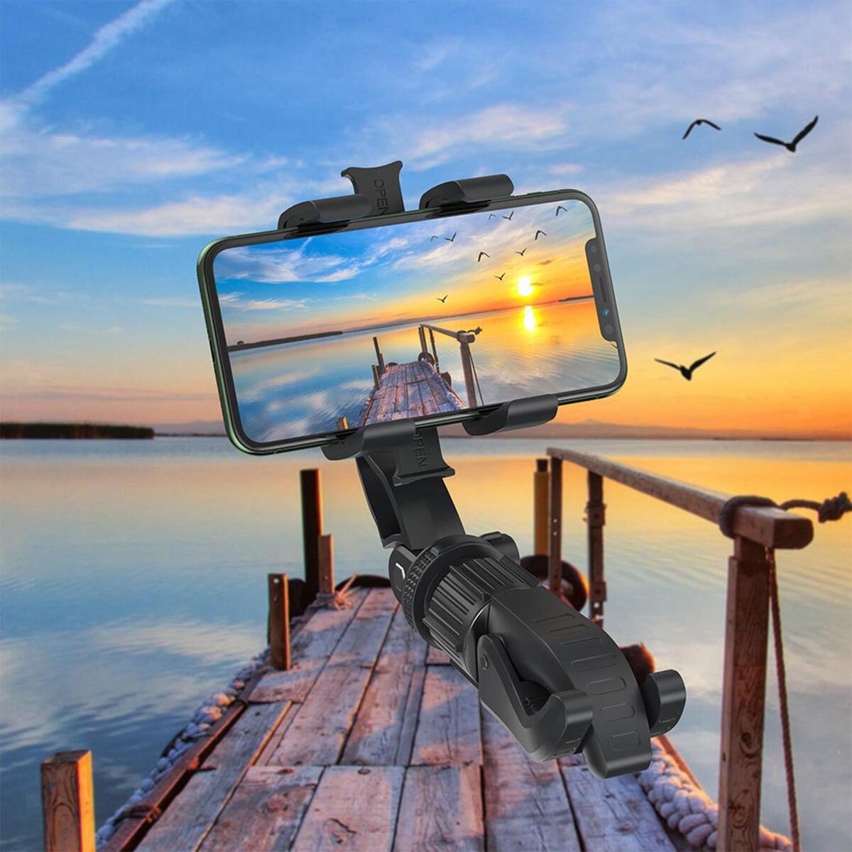 Car Rearview Mirror Phone Holder 360 Degrees Knobs Multiangle Adjustment Free