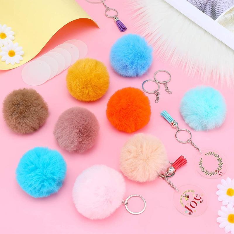 1Set Acrylic Keychain Blanks with Key Rings Round Transparent Clear Acrylic Disc
