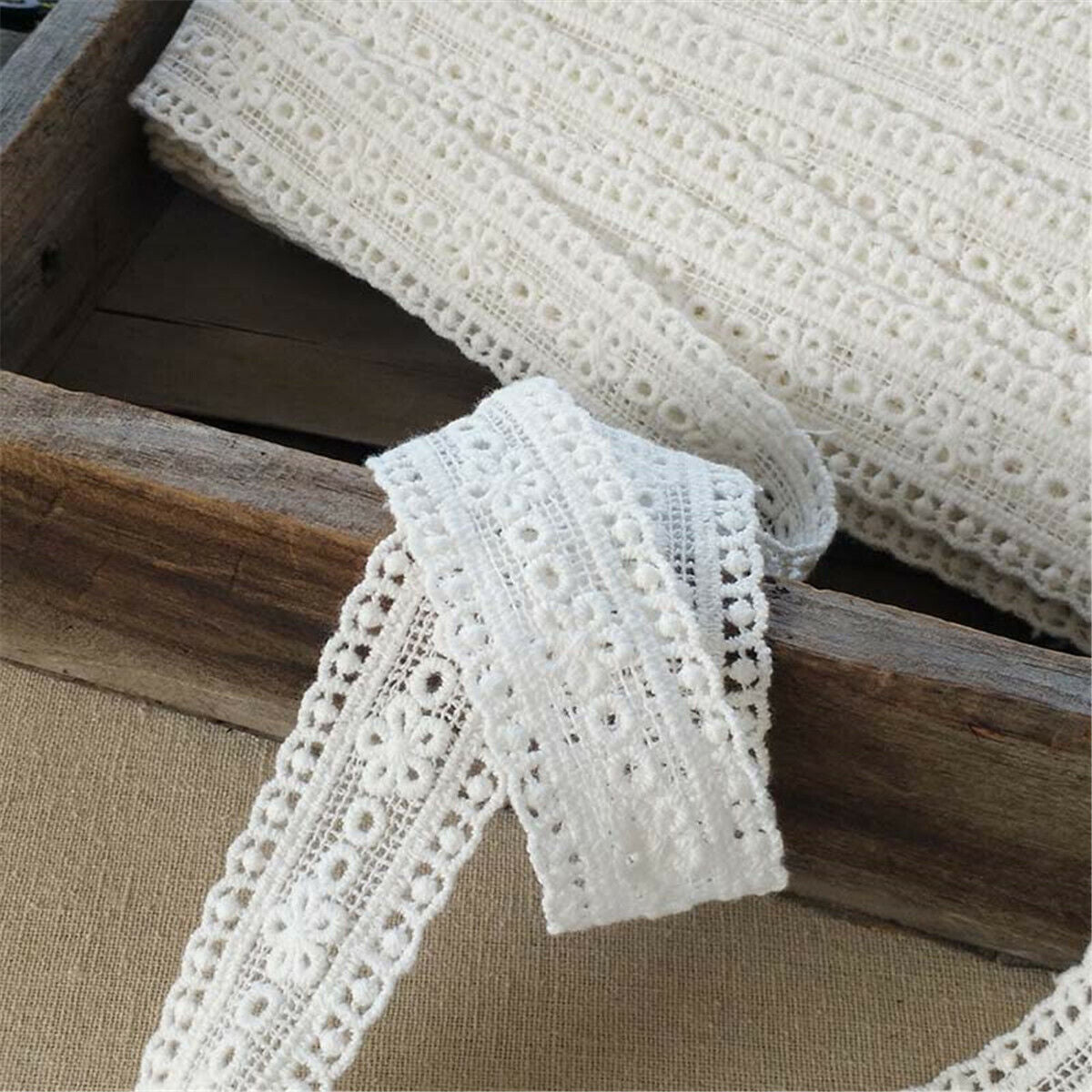 1 Yd Embroidered White Cotton Plum Floral Lace Edge Ribbon Trim Sewing DIY Craft