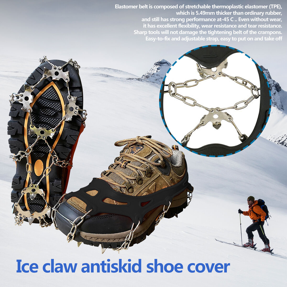 19 Teeth Spikes Crampons, Ice Snow Grips Ice Cleats Anti Slip for Women Men