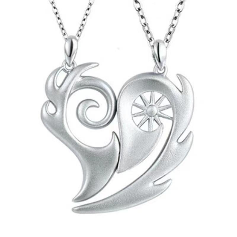 2Pcs/set Lovers Heart Pendant Couple Necklace Strong Magnetic Stitching Necklace