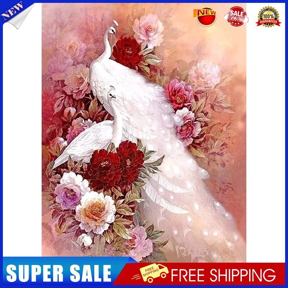 5D DIY Full Drill Square Diamond Painting White Peacock Cross Stitch Kit