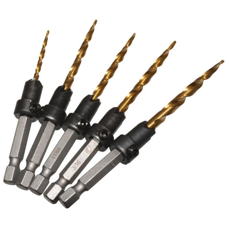 7/64" ?9/64"?11/64"?3/16"?7/32" Multifunctional Wood Countersink Drill Bit Set