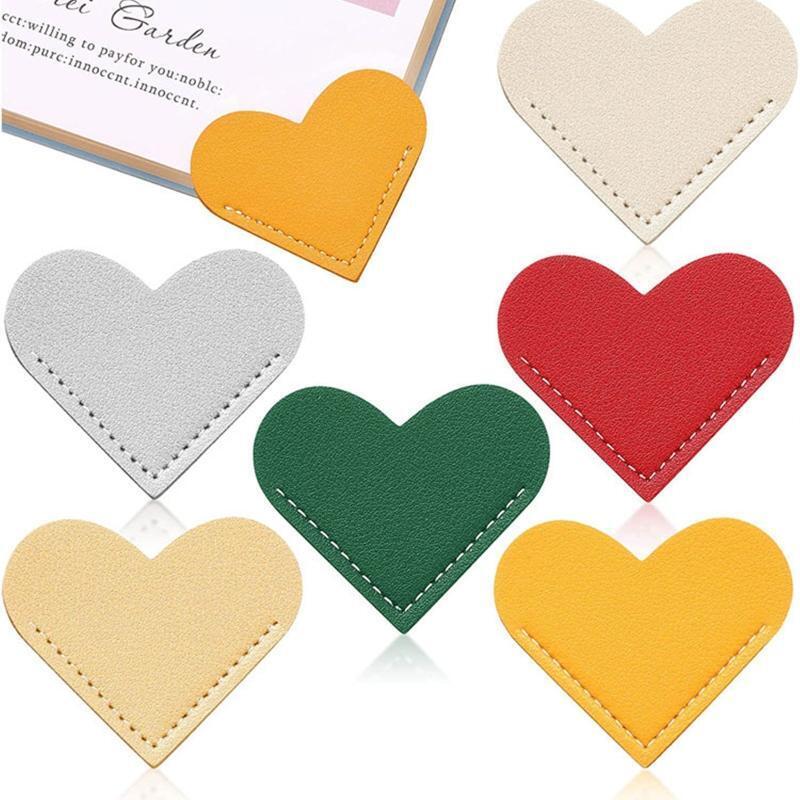 Pocket Bookmark Heart-shaped Leather Bookmarker Page Divider Page Clip 2''x2.2''