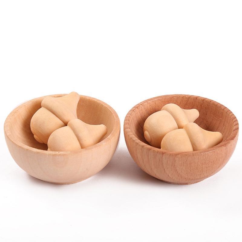 Wooden Acorns Counting & Sorting Kit - Unfinished Wood Set of 20 Acorns and 6 Bo