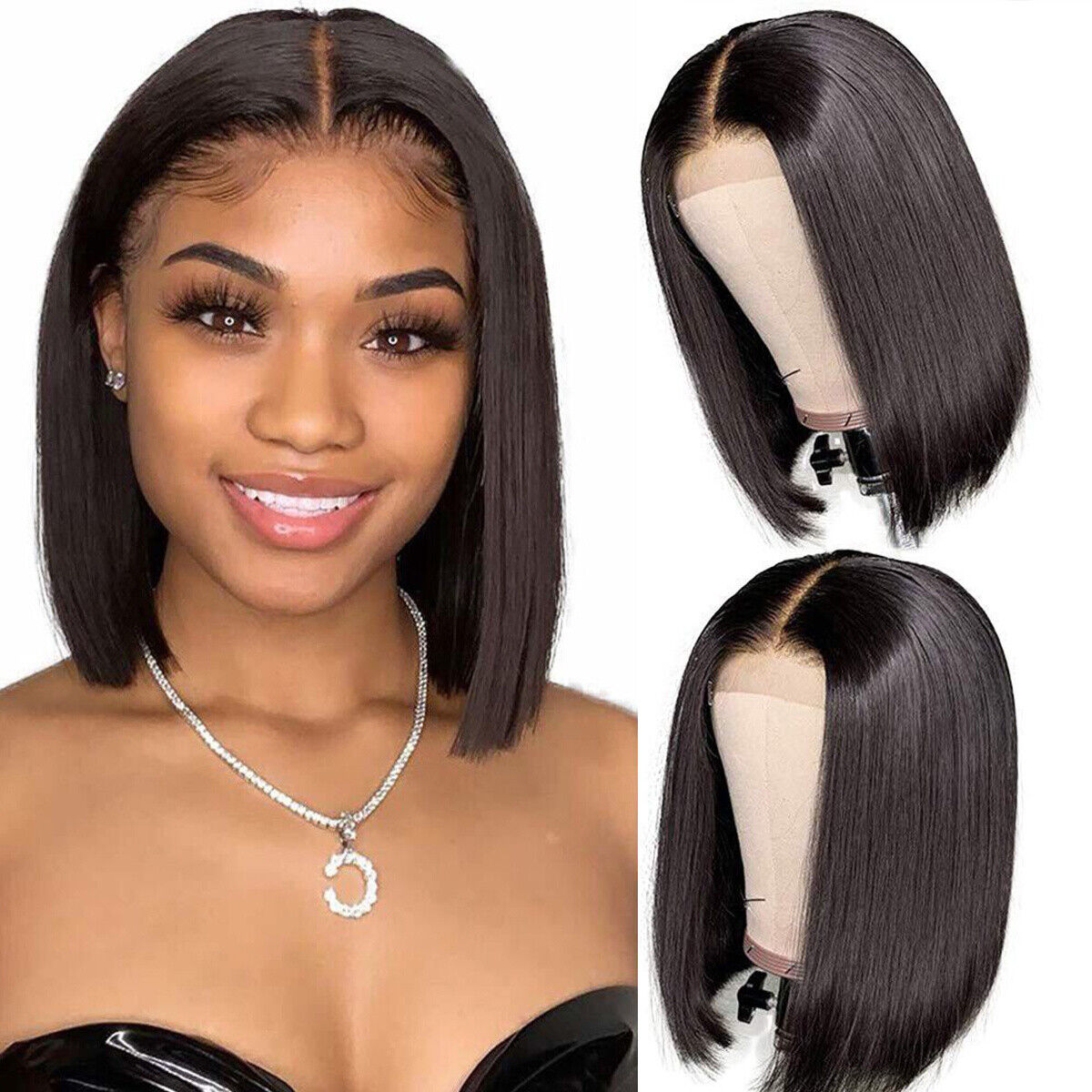 Black Lace Front Wigs Brazilian Virgin Human Hair Wigs Short Straight Bob Wigs