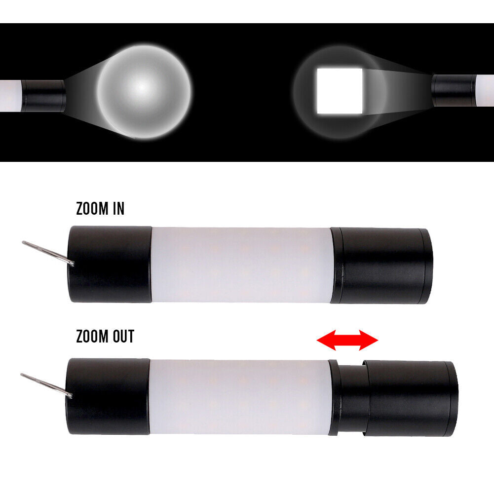 USB Rechargeable Hanging Flashlight Zoomable LED Torch Camping Tent Lamp