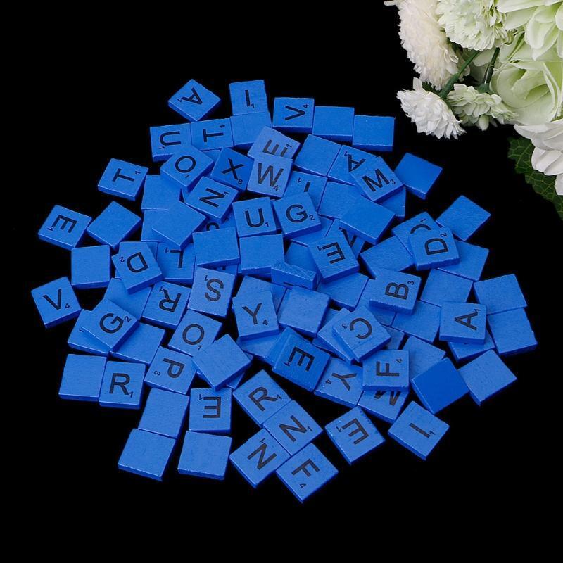 100Pcs Wooden Colourful Tiles Mix Letters Varnished Alphabet