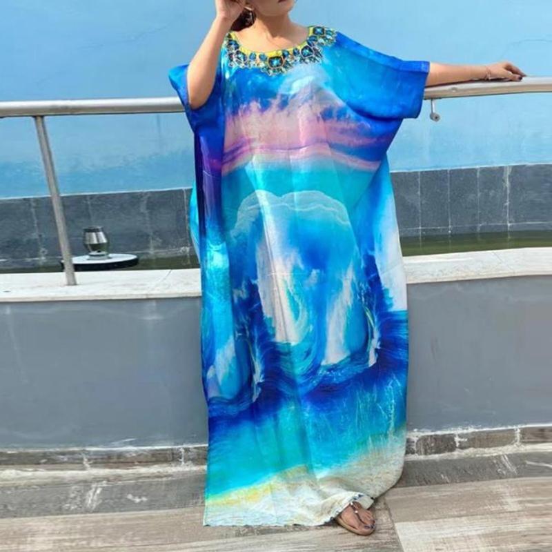 Women Bathing Suit Cover Ups Print Kaftan Beach Maxi Dresses Beachwear Caftan