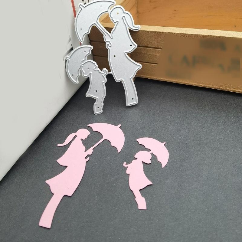 Mother and Daughter with Umbrella Cutting Dies Stencil DIY Scrapbooking Template
